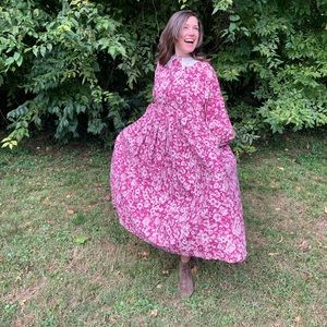 Vintage Laura Ashley dress maroon with lace collar